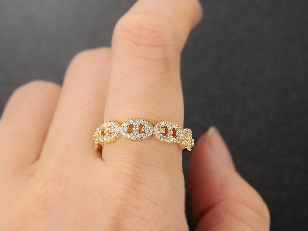 bague Premium Sertie de Zircons-Acier inoxydable Brillant