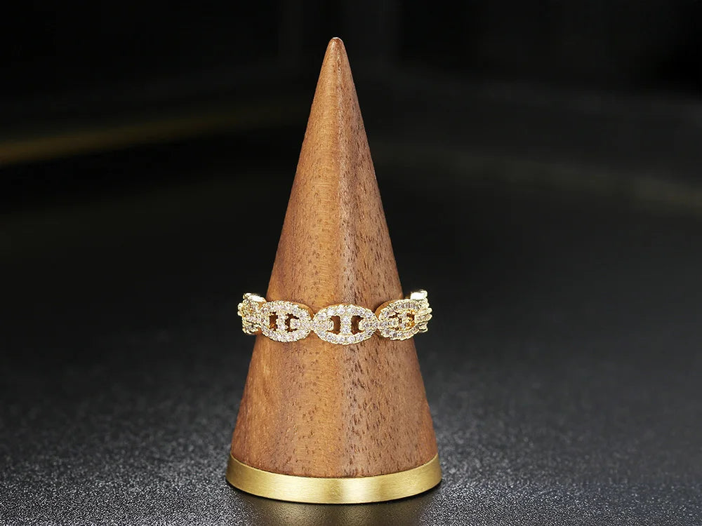 bague Premium Sertie de Zircons-Acier inoxydable Brillant