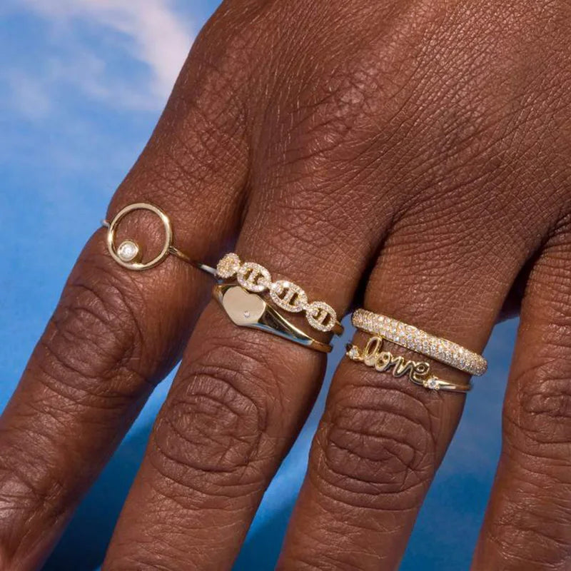 bague Premium Sertie de Zircons-Acier inoxydable Brillant