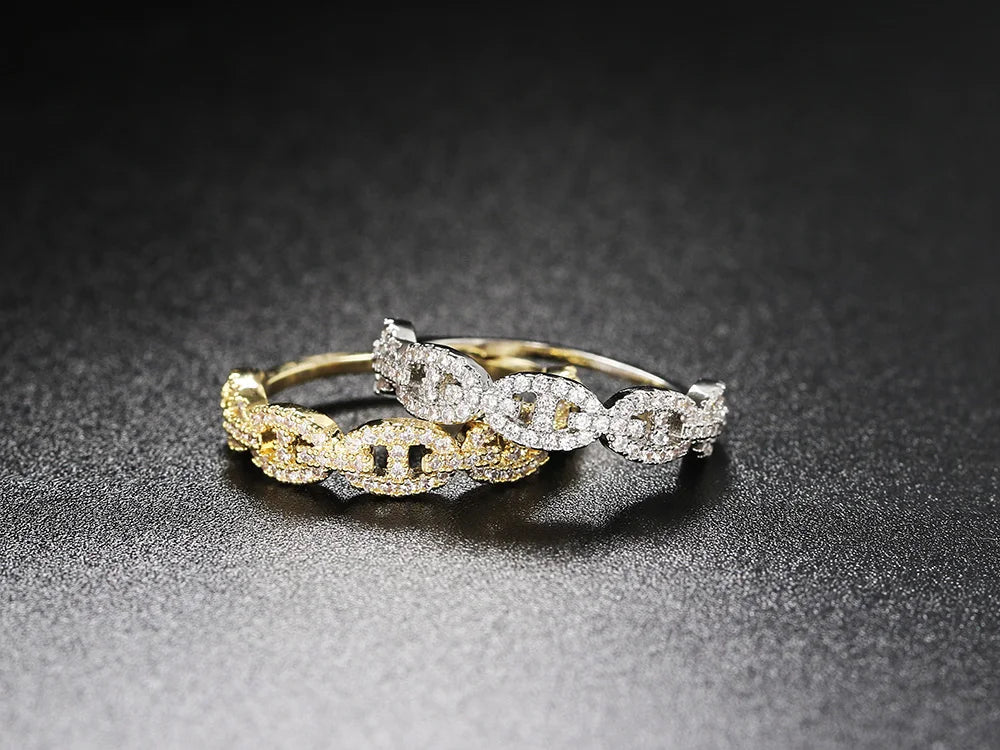 bague Premium Sertie de Zircons-Acier inoxydable Brillant