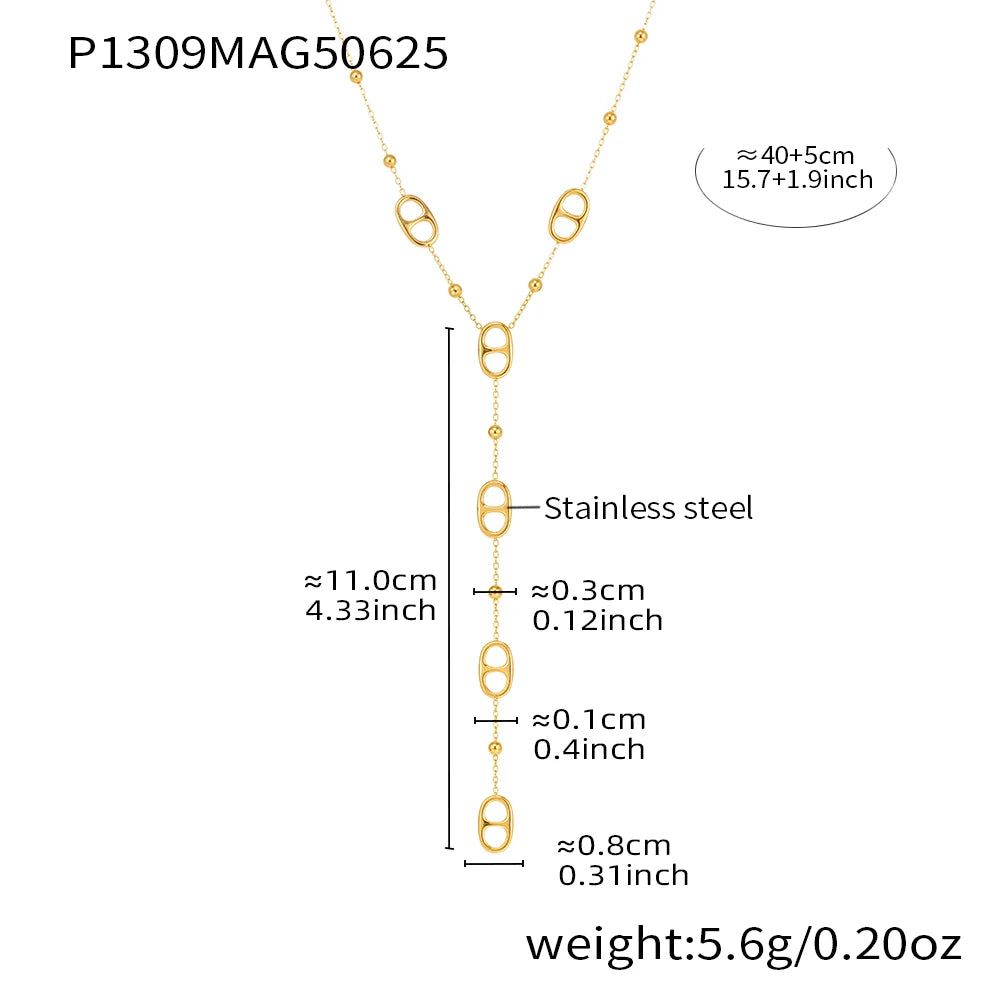 collier Long Doré-Chaîne Minimaliste & Pendentifs Ronds En acier Inoxydable