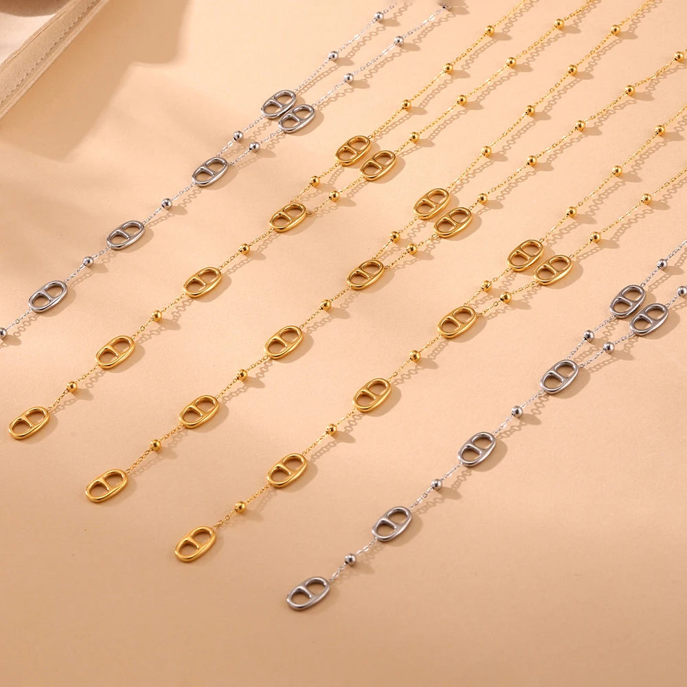 collier Long Doré-Chaîne Minimaliste & Pendentifs Ronds En acier Inoxydable