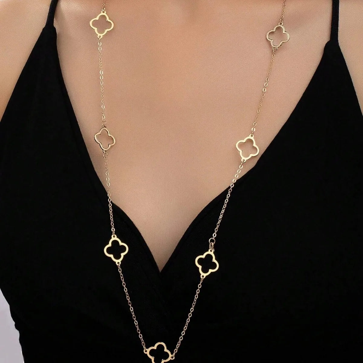 collier Trèfle a Quatre Feuilles-Acier Inoxydable Doré