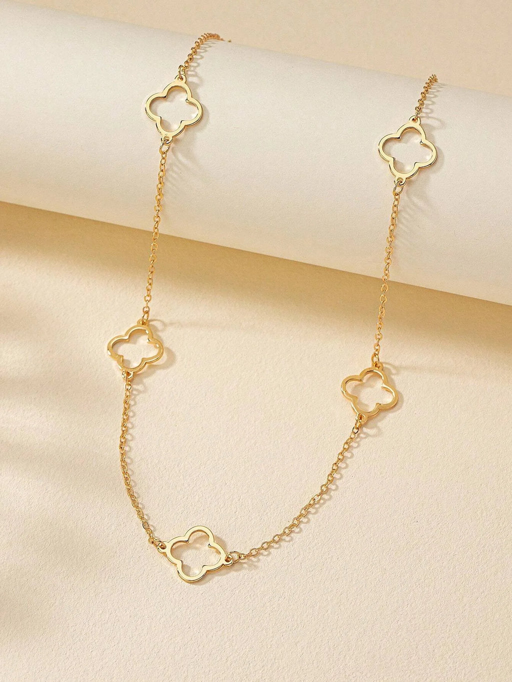 collier Trèfle a Quatre Feuilles-Acier Inoxydable Doré