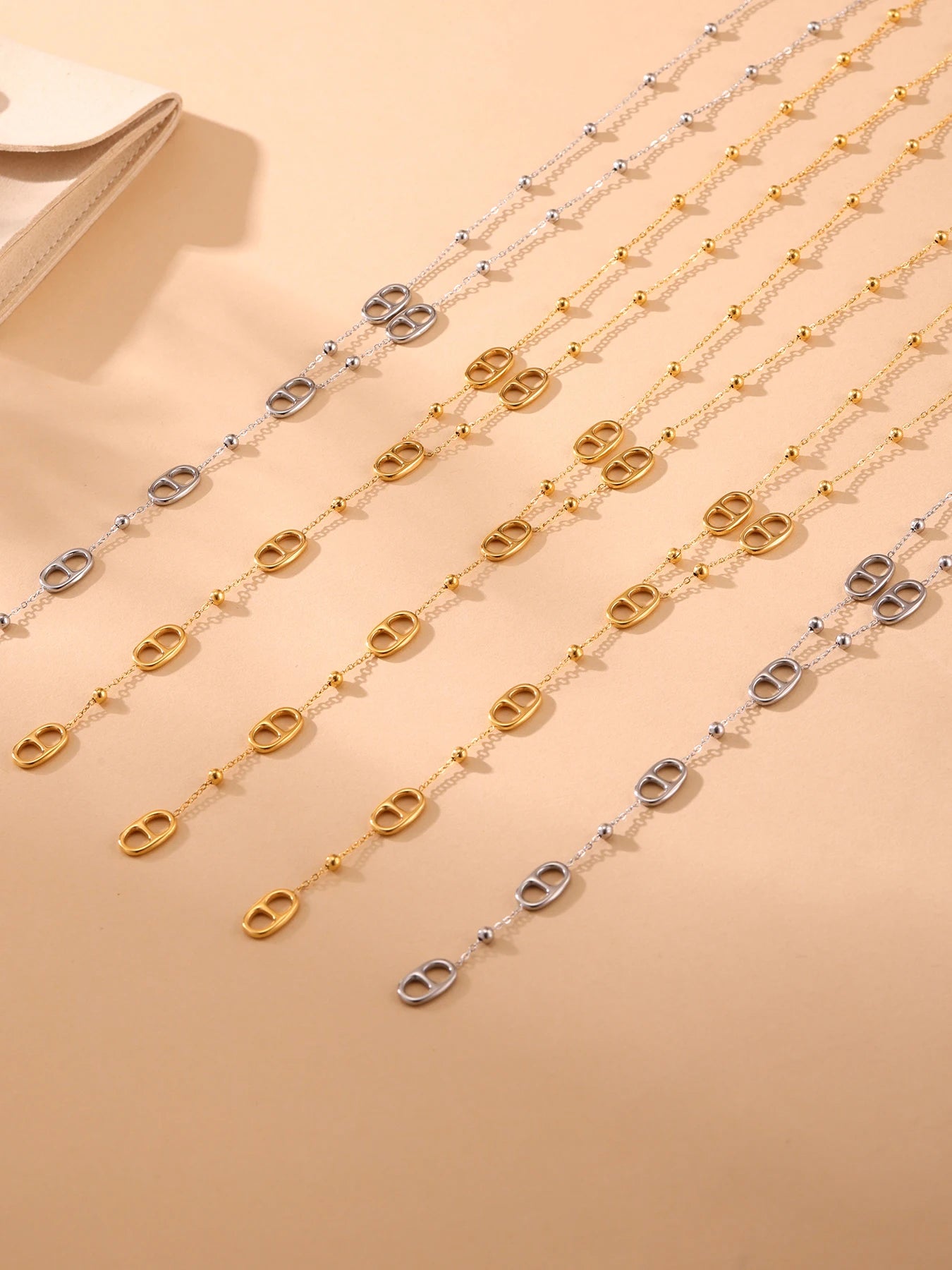 collier Long Doré-Chaîne Minimaliste & Pendentifs Ronds En acier Inoxydable