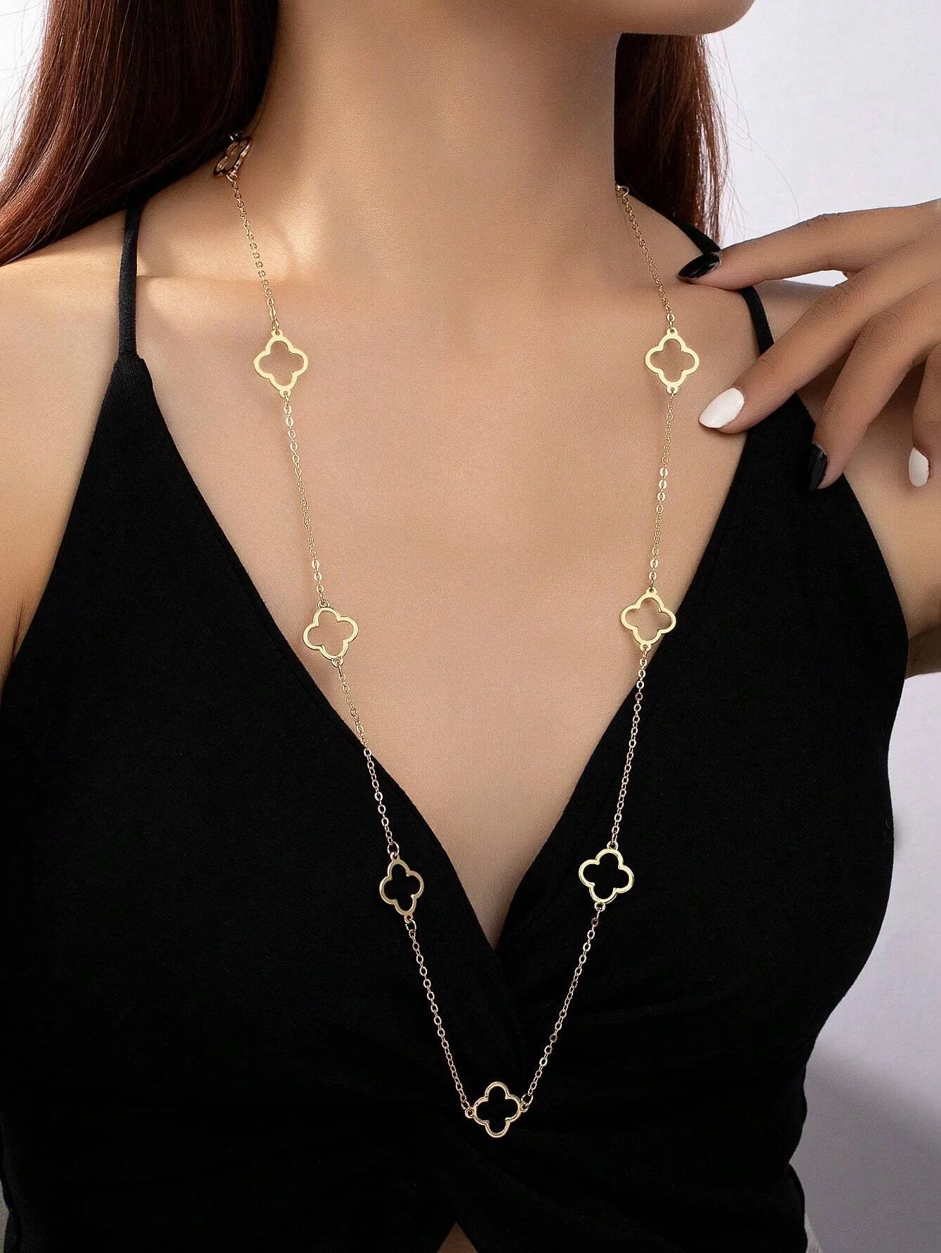 collier Trèfle a Quatre Feuilles-Acier Inoxydable Doré