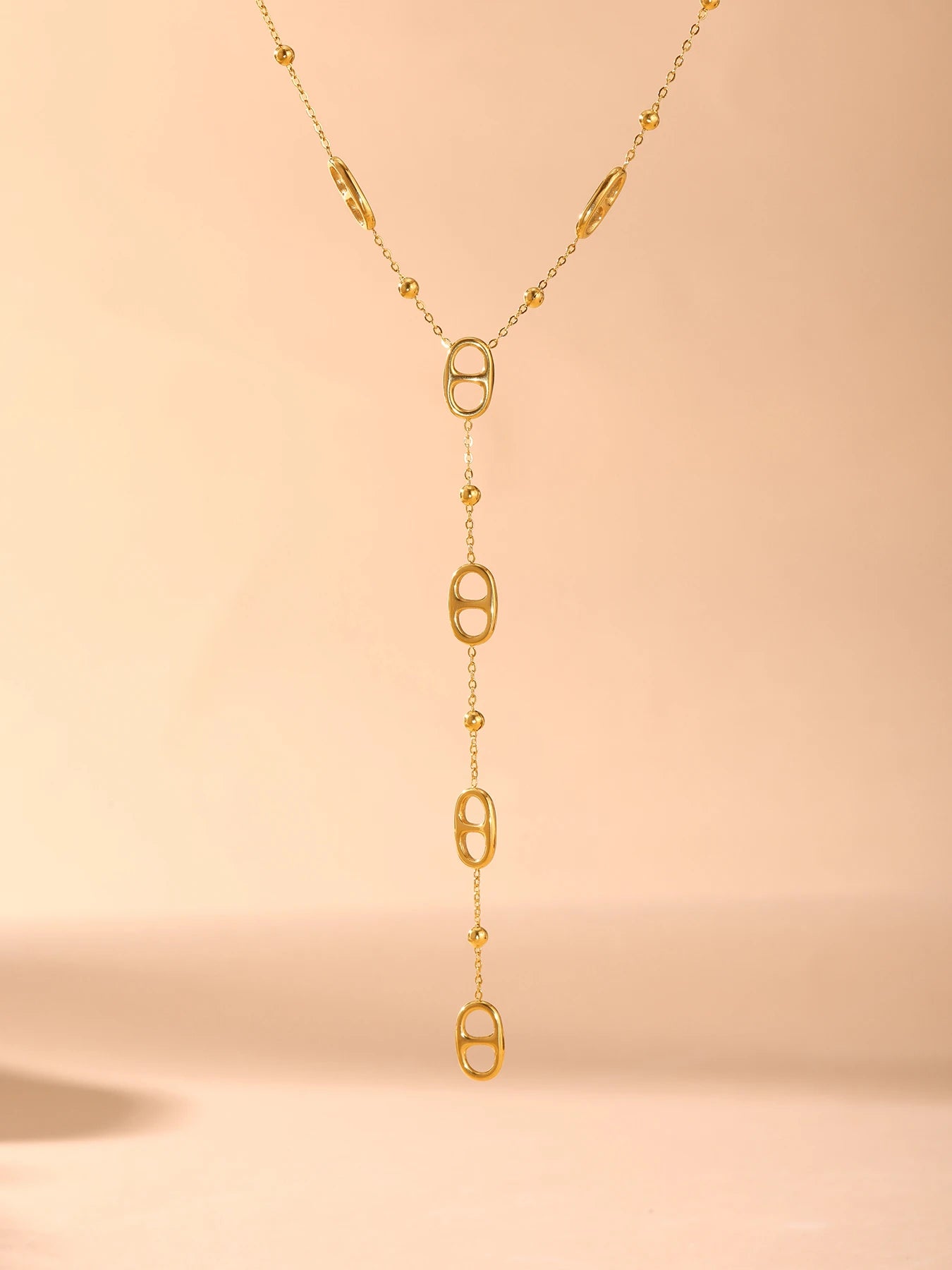 collier Long Doré-Chaîne Minimaliste & Pendentifs Ronds En acier Inoxydable