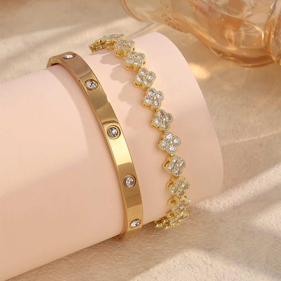 Bracelets doré fleur zircon