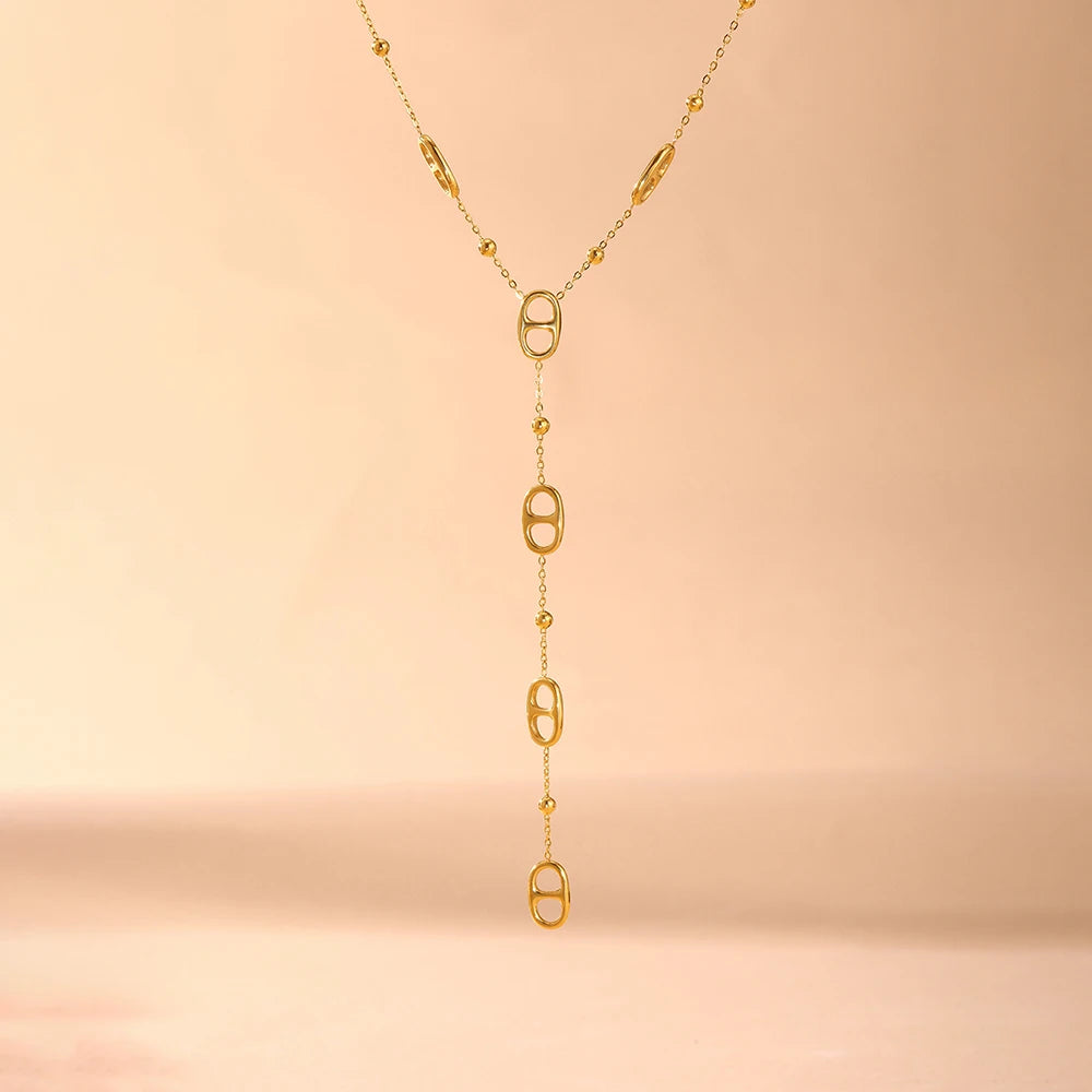 collier Long Doré-Chaîne Minimaliste & Pendentifs Ronds En acier Inoxydable