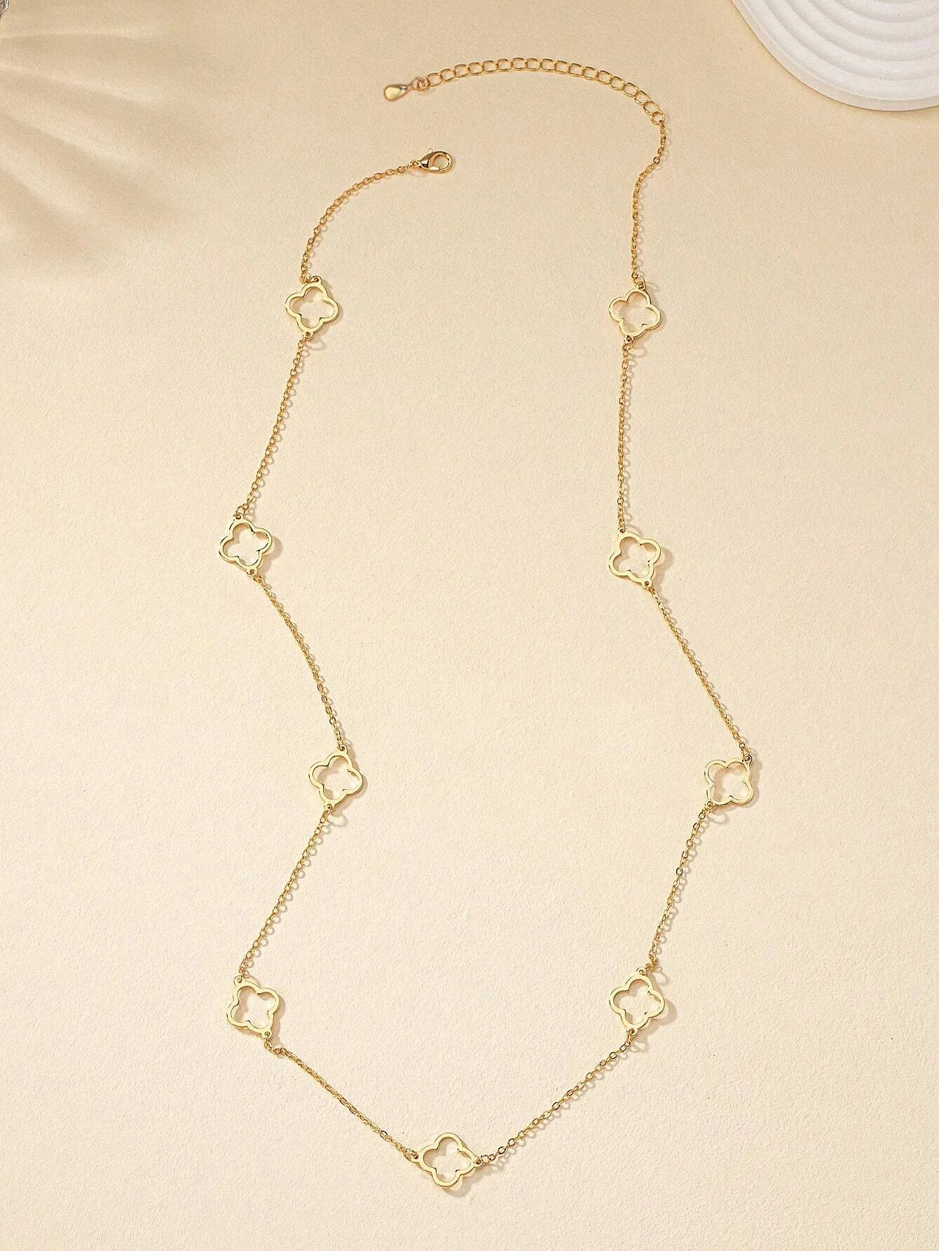 collier Trèfle a Quatre Feuilles-Acier Inoxydable Doré