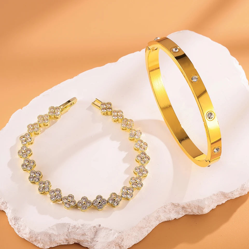 Bracelets doré fleur zircon