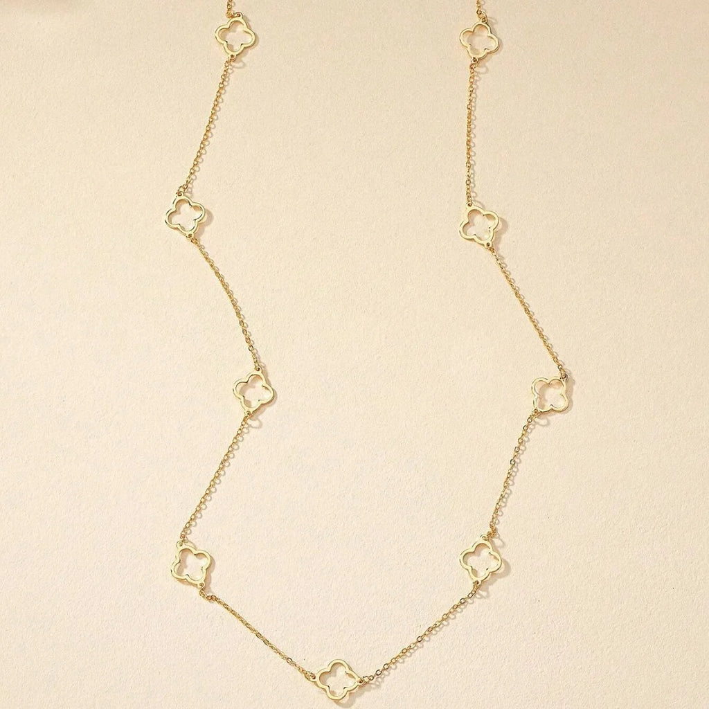 collier Trèfle a Quatre Feuilles-Acier Inoxydable Doré