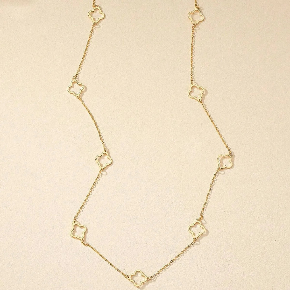 collier Trèfle a Quatre Feuilles-Acier Inoxydable Doré