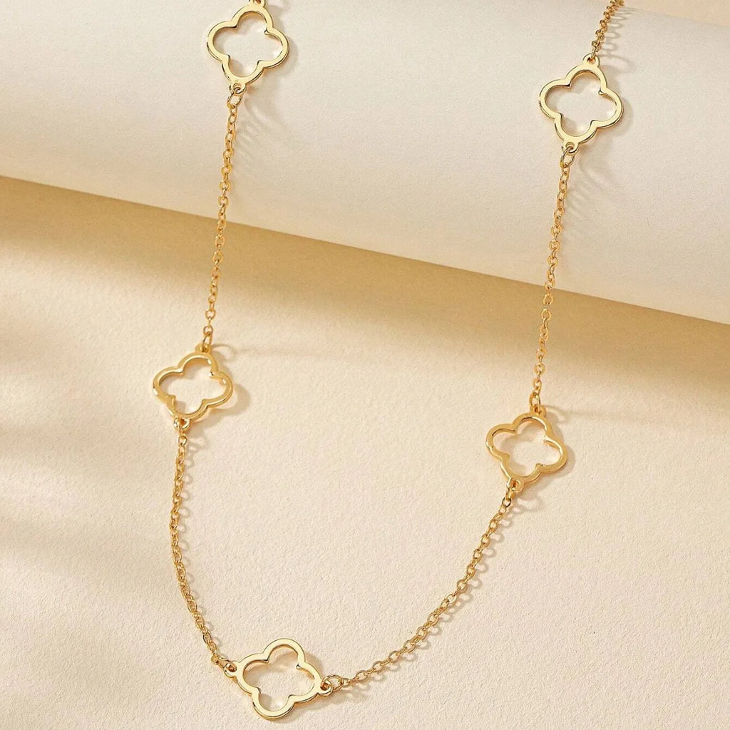 collier Trèfle a Quatre Feuilles-Acier Inoxydable Doré