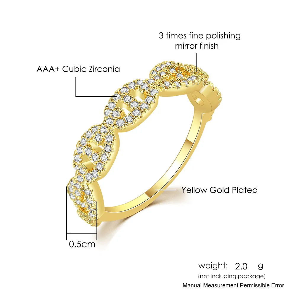 bague Premium Sertie de Zircons-Acier inoxydable Brillant