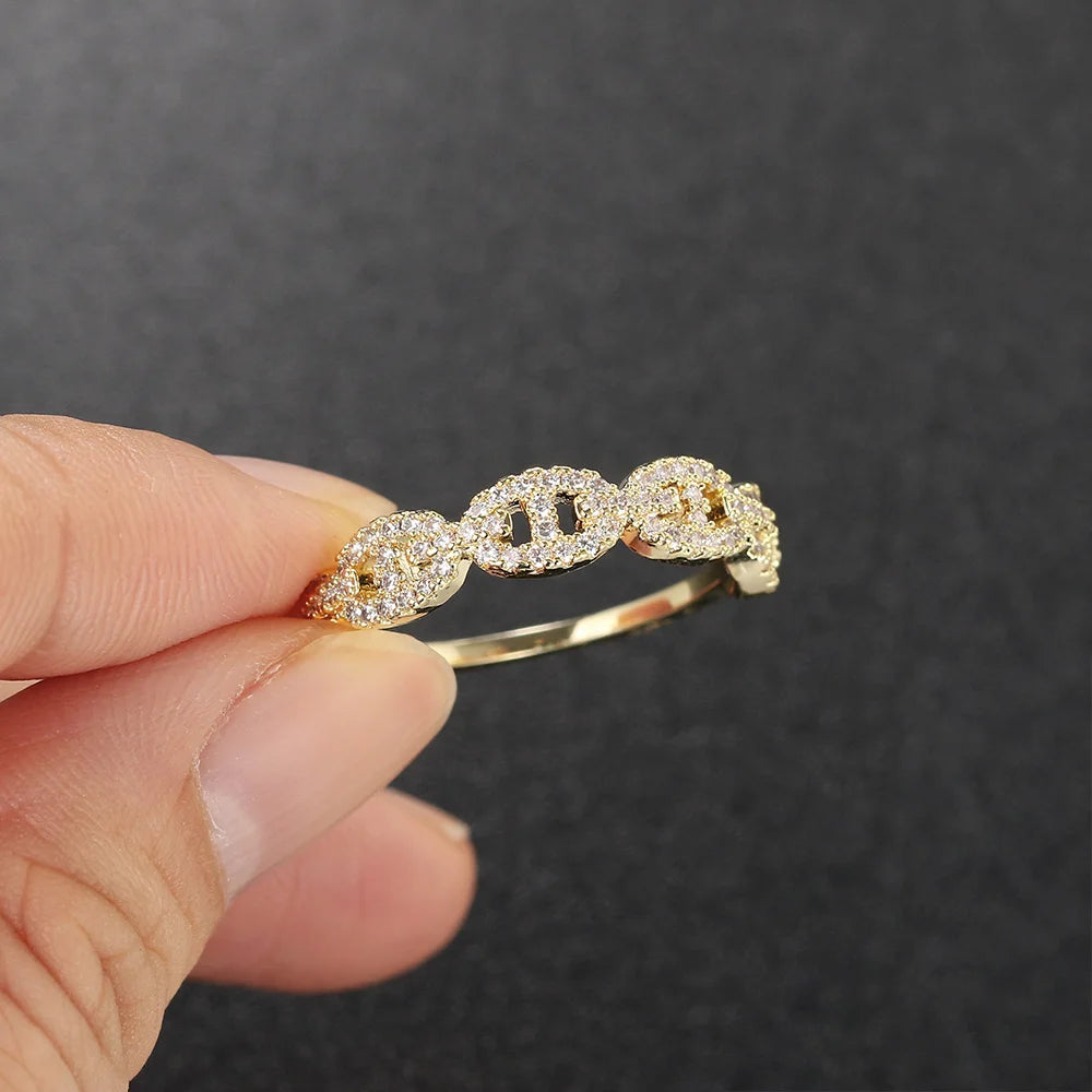 bague Premium Sertie de Zircons-Acier inoxydable Brillant