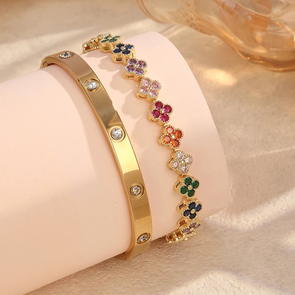 Bracelets doré fleur zircon