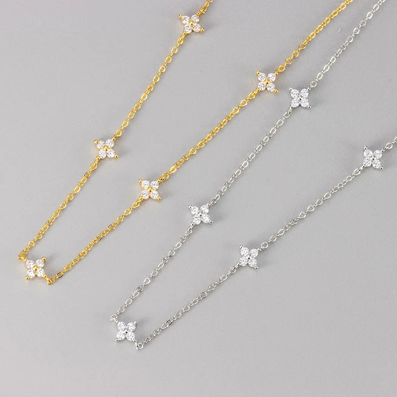 Collier Élégant en Acier Inoxydable 18k-Zircons Brillants & Design Minimaliste