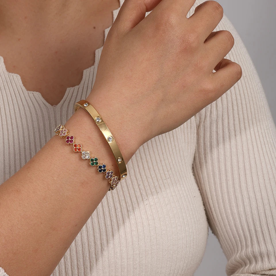 Bracelets doré fleur zircon