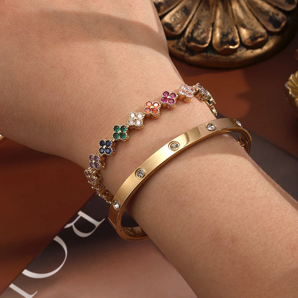Bracelets doré fleur zircon