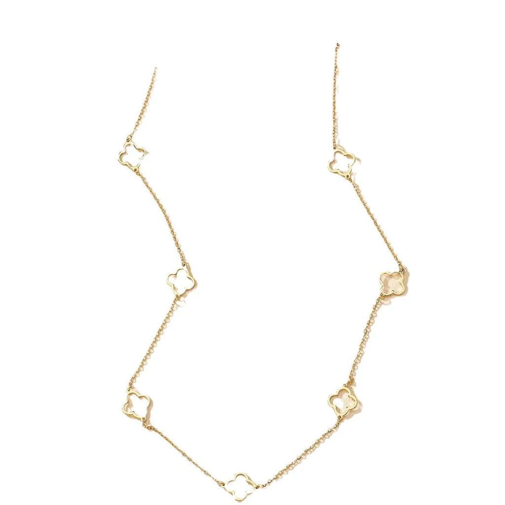 collier Trèfle a Quatre Feuilles-Acier Inoxydable Doré