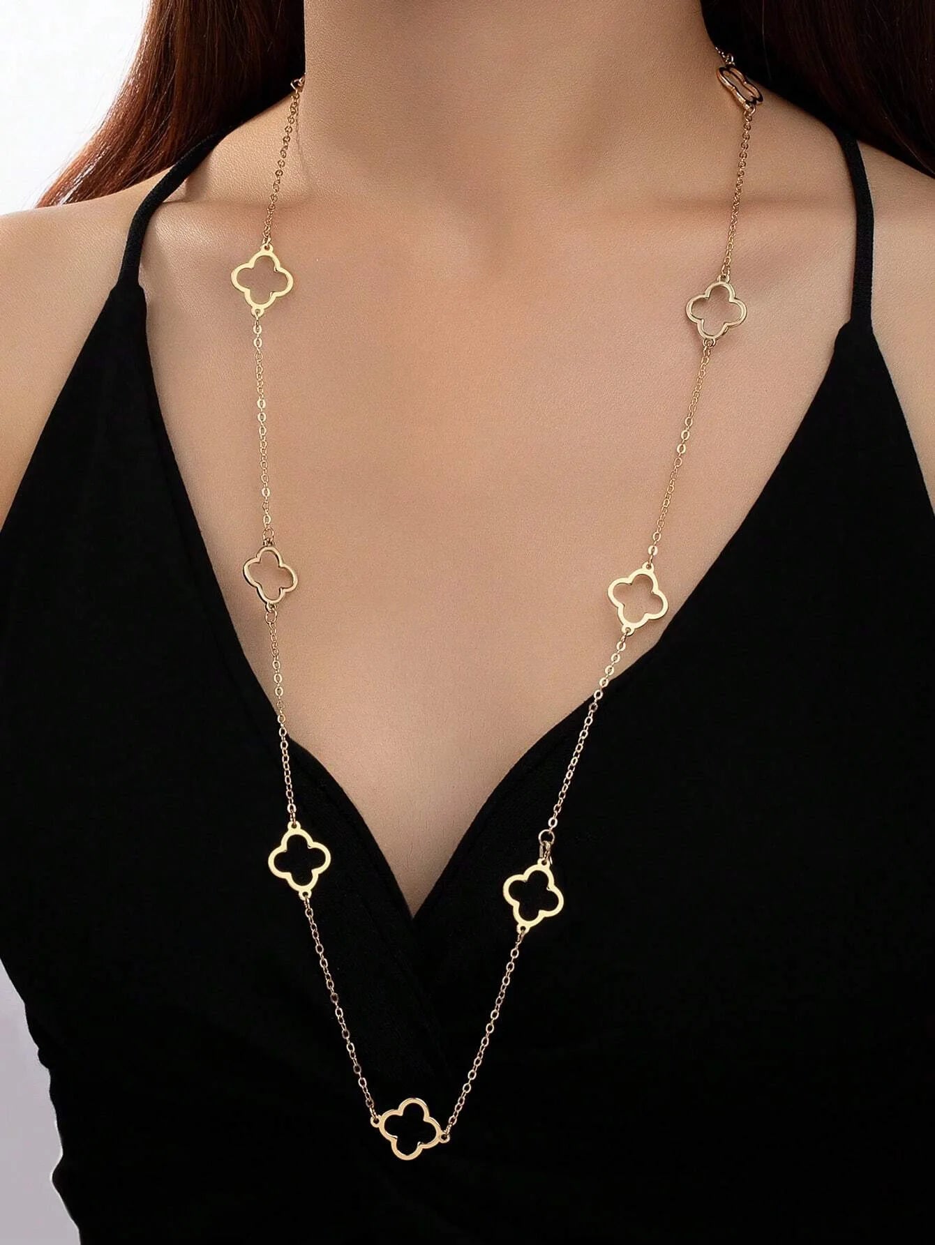 collier Trèfle a Quatre Feuilles-Acier Inoxydable Doré